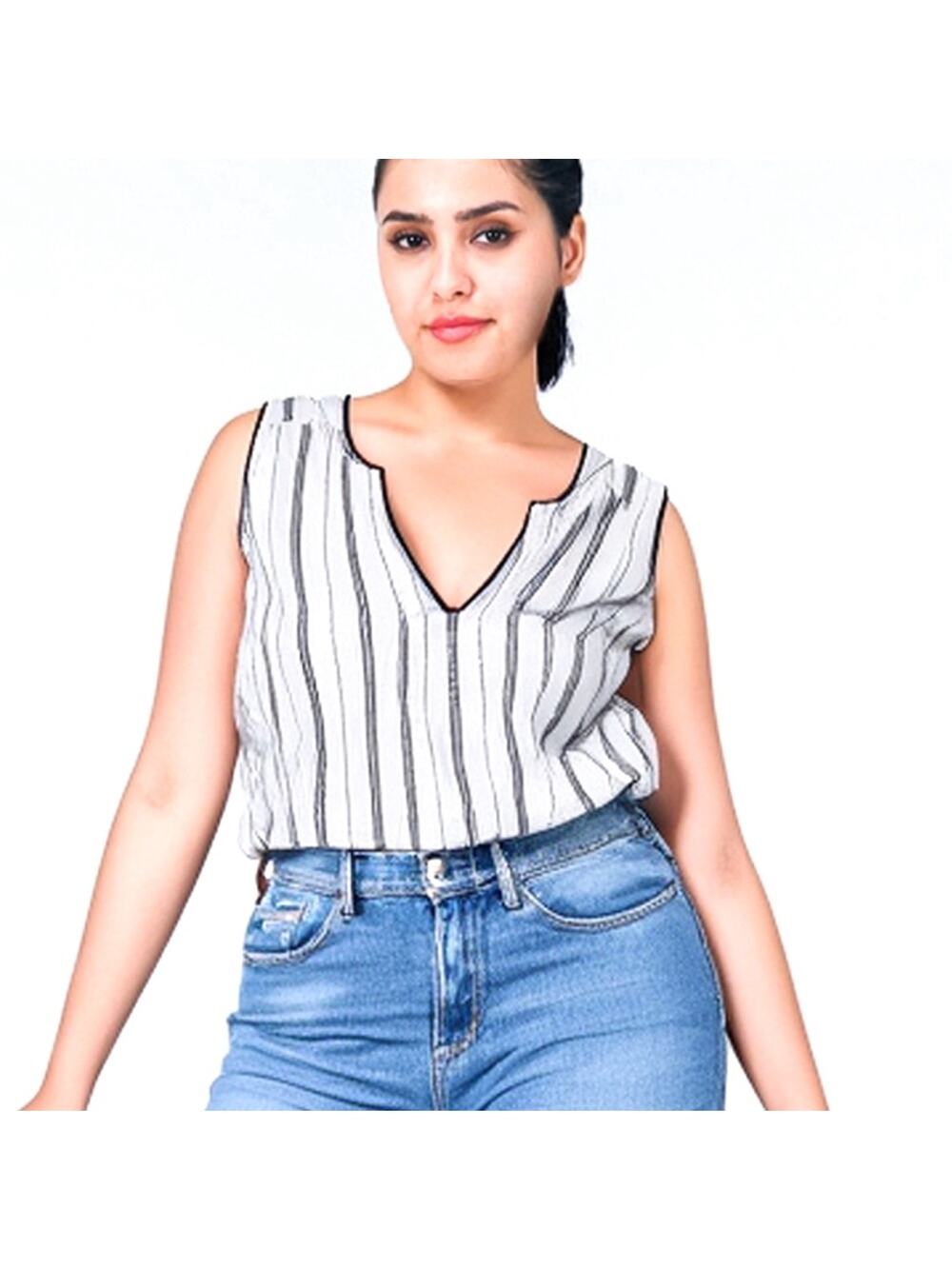 Daniel Rainn Striped Sleeveless Top Blouse Black White Womens Small